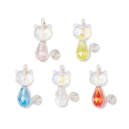 Стеклянные подвески в форме кошки, с медными петлями, граненые