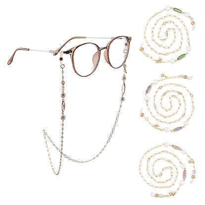 3шт латунная цепочка для очков, цепочки для очков с застежками-лобстерами и резиновыми наконечниками