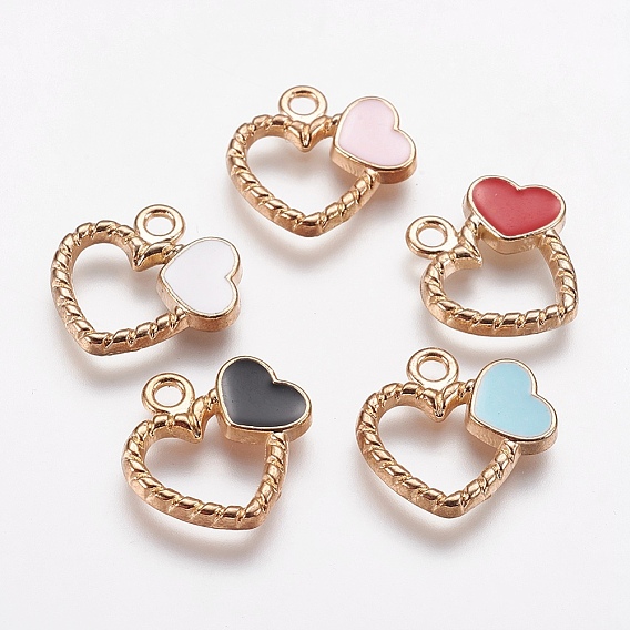 Подвески из эмали и сплава, сердце, золотые