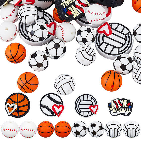 32Pcs 8 Styles All Kinds of Sports Balls Silicone Beads