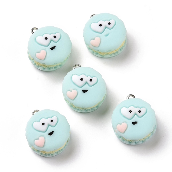 Opaque Resin Pendants, with Platinum Tone Iron Loops, Biscuit with Expression
