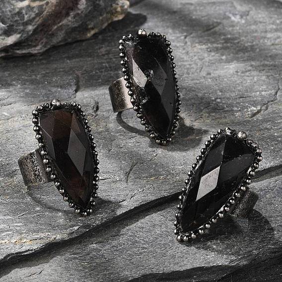 Кольцо из натурального дымчатого кварца, с латунной найти, щит