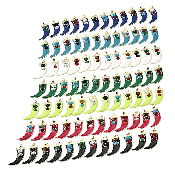 Природные и синтетические смешанные подвески драгоценных камней, латунные эмалированные подвески в виде рога, реальный 18 k позолоченный, долговечный, стойки покрытие, без свинца и без кадмия, смешанные окрашенные и неокрашенные