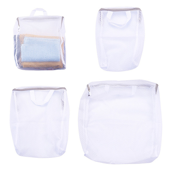 3Pcs 3 Styles Polyester Mesh Zipper Laundry Bags with Handles, Rectangle