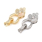 Brass Micro Pave Clear Cubic Zirconia Fold Oval Clasp, Flower, with Shell