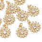 SHEGRACE Brass Clear Cubic Zirconia Charms, Flower Charms, Cadmium Free & Lead Free & Nickel Free