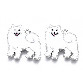 Crémaillère placage pendentifs en émail d'alliage, sans plomb & sans nickel & sans cadmium , platine, chien samoyède