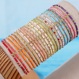 Минималистичные браслеты из стеклянных бусин и латунных бусин для женщин, круглые, золотые