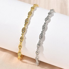 Браслеты-цепочки с микропаве из прозрачных кубических цирконий из латуни для женщин, стойки покрытие, долговечный, без кадмия и без свинца