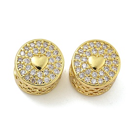 Rack Plating Brass Micro Pave Cubic Zirconia Beads, Long-Lasting Plated, Cadmium Free & Lead Free, Column with Heart