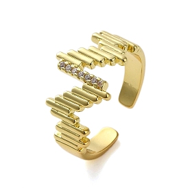 Brass with Cubic Zirconia Rings, Real 18K Gold Plated, Wave