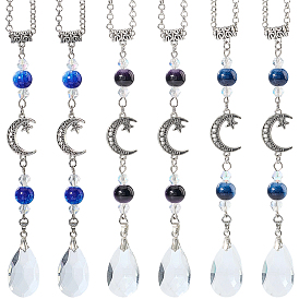 6 шт. 3 Цвета: латунные цепочки-ролики и стеклянные круглые подвески-капли, Сплав с застежками когтя омара, для автомобильных подвесных украшений, звезда и луна