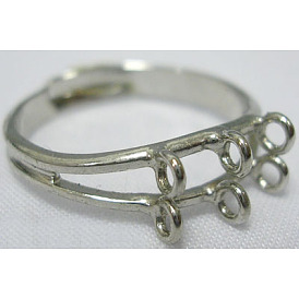 Brass Loop Ring Bases,Nickel Free, Adjustable, Platinum Plated, 6 loops -18mm
