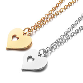 201 Stainless Steel Pendants Necklaces, with Cable Chains, Heart