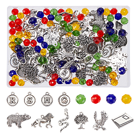 SUPERFINDINGS 176Pcs Beads & Charms Kit for DIY Jewelry Making, Including Rondelle Glass Beads, Animal & Tree & Book Alloy Charms