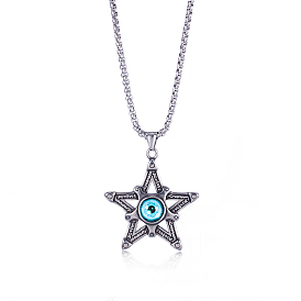 Ожерелье с пятиконечной звездой, подвеска в виде звезды из титановой стали, винтажное ожерелье из смолы, ювелирные изделия от сглаза, талисманы-хранители для мужчин и женщин