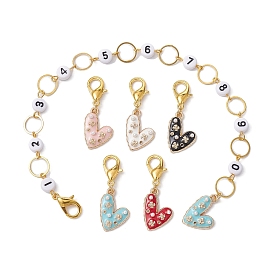 6Pcs Heart & Rose Alloy Enamel Knitting Row Counter Chains & Locking Stitch Markers Kits