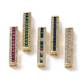 Rack Plating Brass Pave Cubic Zirconia Connector Charms, Rectangle Links, Real 18K Gold Plated, Long-Lasting Plated, Lead Free & Cadmium Free