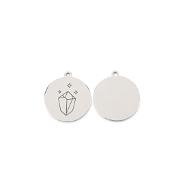 304 Stainless Steel Pendants, Flat Round with Diamond Pattern
