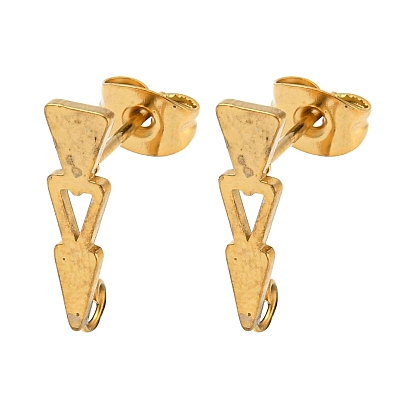 Ion Plating(IP) 304 Stainless Steel Stud Earring Findings, with Vertical Loop, Hollow Arrows