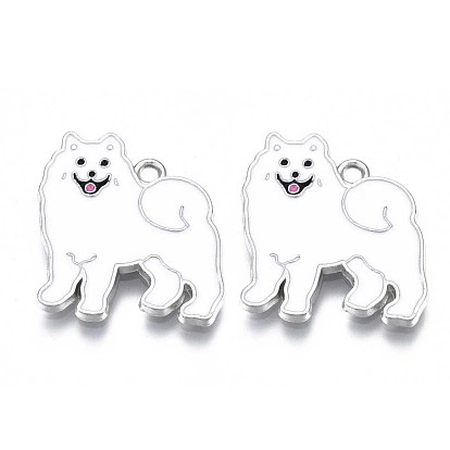 Crémaillère placage pendentifs en émail d'alliage, sans plomb & sans nickel & sans cadmium , platine, chien samoyède