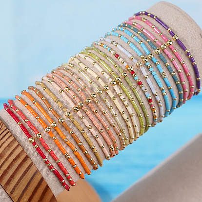 Минималистичные браслеты из стеклянных бусин и латунных бусин для женщин, круглые, золотые