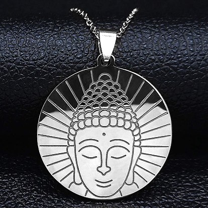 304 colliers avec pendentif en acier inoxydable pour femmes et hommes, statues bouddhistes