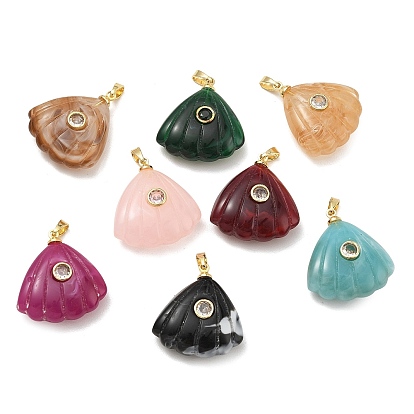 Opaque Resin Pendants, Shell Shape Charm, with Golden Brass Bails & Glass
