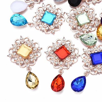 Alloy Cabochons,with Rhinestone, Cadmium Free & Lead Free, Faceted, Rhombus, Rose Gold