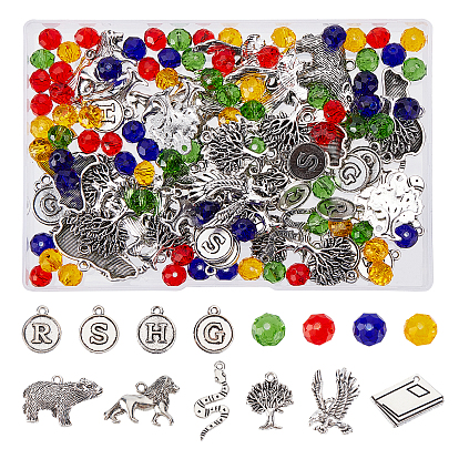 176Набор из бусин и подвесок для самостоятельного изготовления украшений, в том числе стеклянные бусины рондель, подвески из сплава животных, деревьев и книг