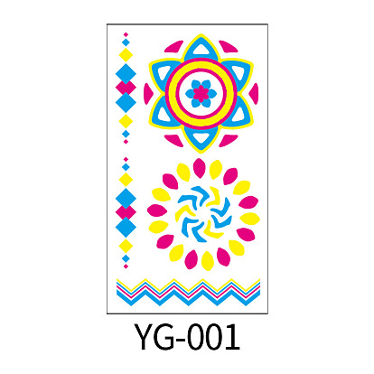 Neon Fluorescent Removable Waterproof Temporary Tattoo Paper Stickers, Glow In The Dark, Mandala Style
