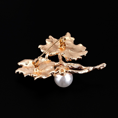 Alloy Enamel Broochm, with Plastic Imitation Pearl, Leaf
