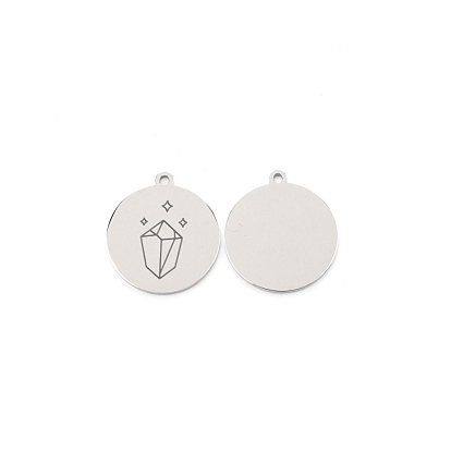304 Stainless Steel Pendants, Flat Round with Diamond Pattern