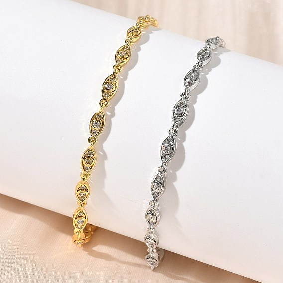 Браслеты-цепочки с микропаве из прозрачных кубических цирконий из латуни для женщин, стойки покрытие, долговечный, без кадмия и без свинца