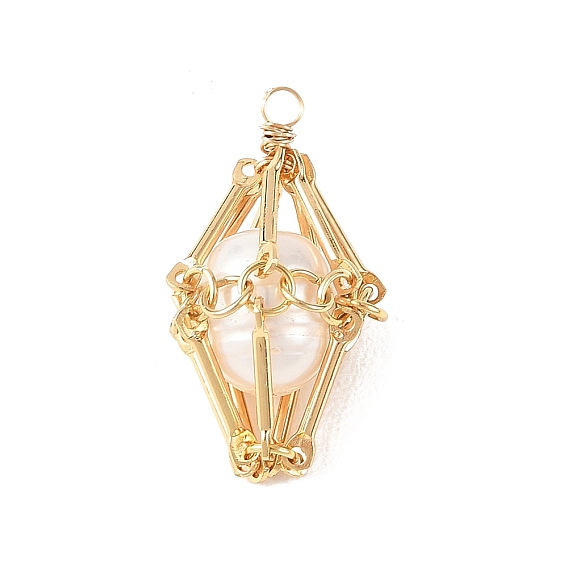 Natural Cultured Freshwater Pearl with Brass Pendants, Rhombus