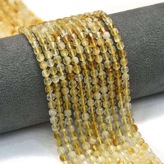 Нагретые нити из натуральных цитриновых бусин, энергетическая призматическая огранка с двойными концами бусины, граненые двухконусные