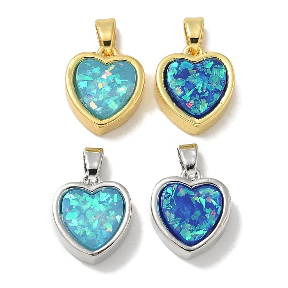 Стойки обшивки латунные подвески, с имитацией опала из смолы и блестками, долговечный, без свинца и без кадмия, сердце