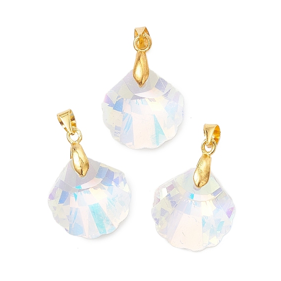 Латунь стекло кулоны, шарм в форме ракушки, золотые, граненые