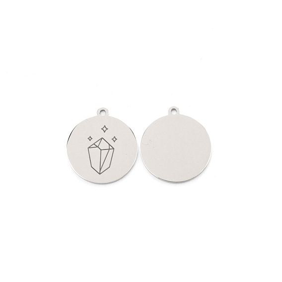 304 Stainless Steel Pendants, Flat Round with Diamond Pattern