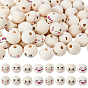100Pcs 4 Styles Printed Wood European Beads, Facial Expression, Large Holde Print Round Beads, Undyed