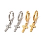 Crystal Rhinestone Cross Dangle Hoop Earring & Pendant Nacklace, 304 Stainless Steel Jewelry Set for Women