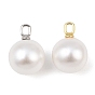 Shell Pearl Pendants, White Round Charms with Brass Bails, Long-Lasting Plated, Cadmium Free & Lead Free, Rack Plating