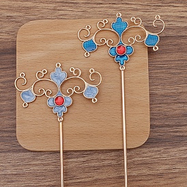 Alloy Enamel Hair Stick Findings, with Iron Pins, Flower