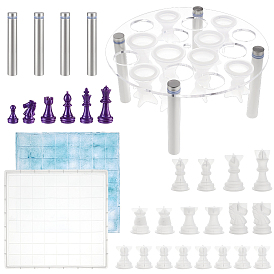 Наборы силиконовых форм для самостоятельного изготовления шахматной доски, для классических игр для детей и взрослых, с акриловыми шахматными стойками с квадратными отверстиями