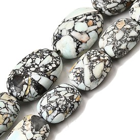 Синтетических нитей бирюзовые бусы, окрашенные, Плоско-овальные