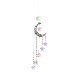 Glass Star Pendant Decoration, with Alloy Moon Link, for Home Decoration