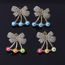 Gold Plated Copper Butterfly Earrings with Zirconia and Oil Drop Design