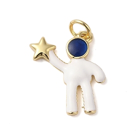 Rack Plating Brass Enamel Pendants, with Jump Ring, Cadmium Free & Lead Free, Real 18K Gold Plated, Spaceman Charm