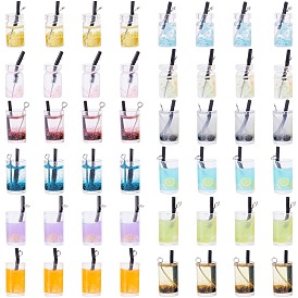SUNNYCLUE Imitation Juice Glass Pendants, Plastic & Glass Pendants, with Resin and Glitter Powder inside, Milk Tea Cup