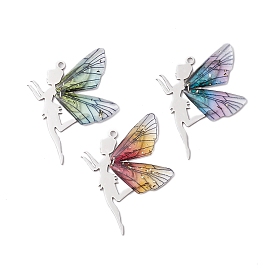 3pcs Gradient Color Resin Pendants, with Stainless Steel Color 201 Stainless Steel Finding, Fairy